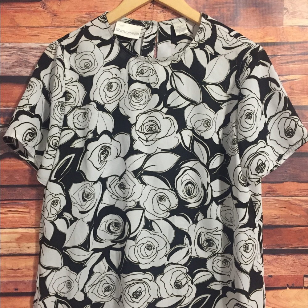 Women's floral blouse black and white 10